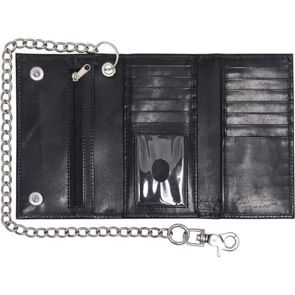 Black Chain Wallets – 6.7” Genuine Leather Wallet with Chain for Men - Picture 2 of 6